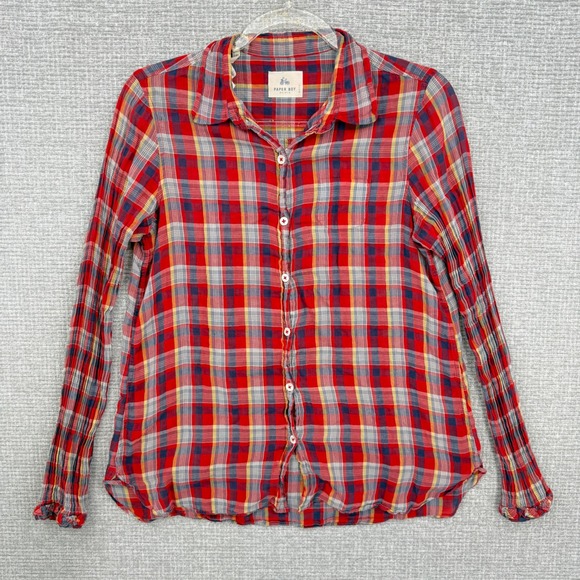 Anthropologie Tops - Paper Boy Shirts Womens Red Plaid Long‎ Sleeve Button Up Shirt Size S